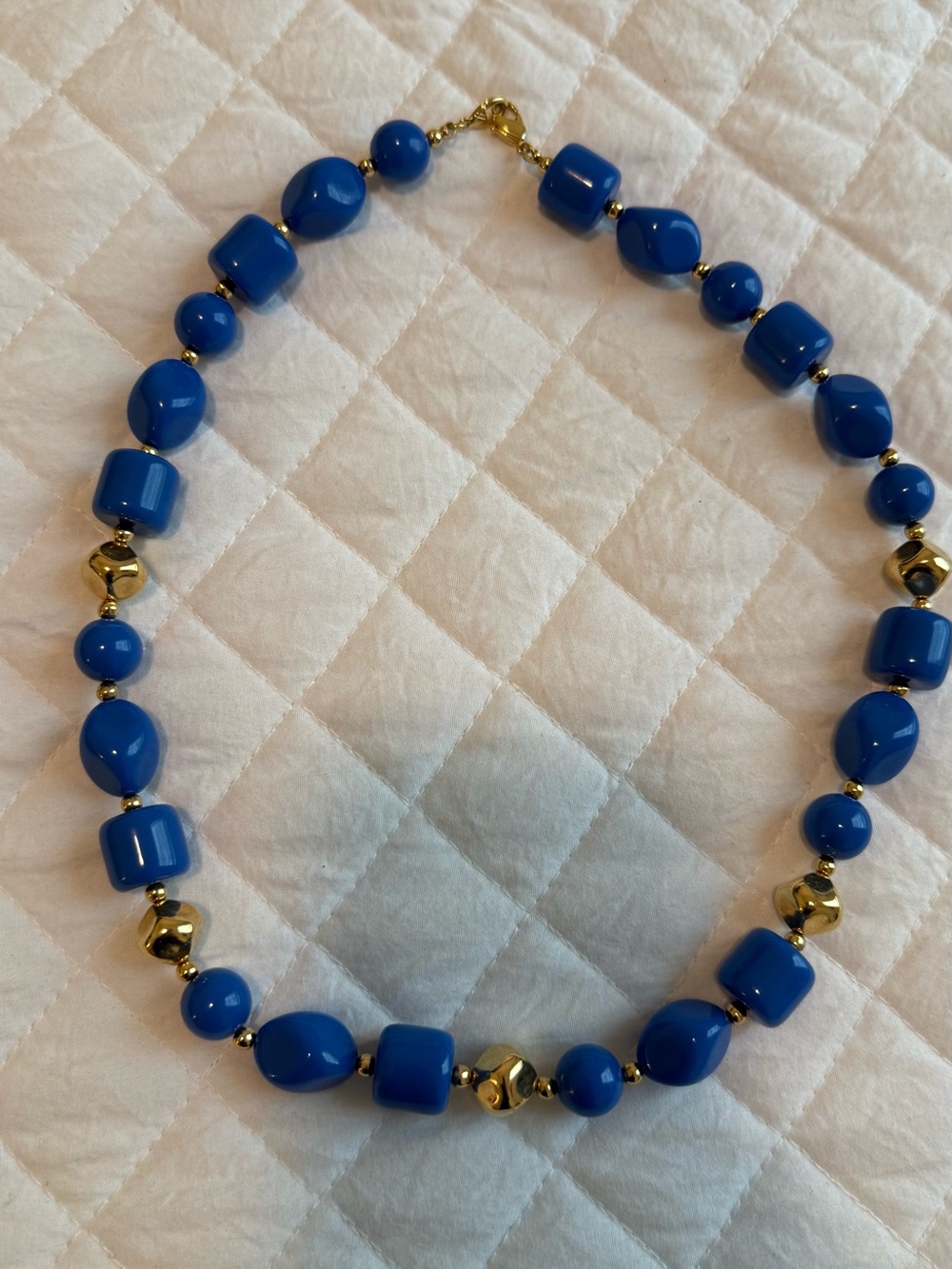 Liz Claiborne Blue Beaded Vintage Necklace with Gold Accents - Women Jewelry